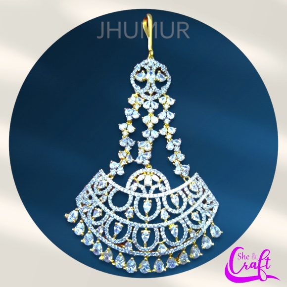 JHUMUR/ PASA INDIAN BOLLYWOOD AD CZ STONE PREMIUM QUALITY AMERICAN DIAMOND PASA - Picture 2 of 4